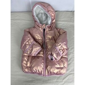 Swiss Tech Rose‎ Gold Metallic Puffer Jacket Sherpa Hooded Coat Baby Girls 12M
